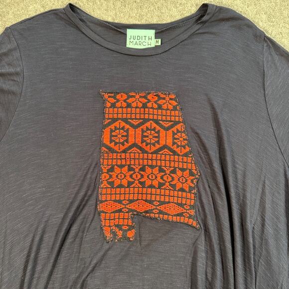 Judith March Embroidered Alabama Tunic Top Women's Medium Navy Blue Short Sleeve - Picture 2 of 7